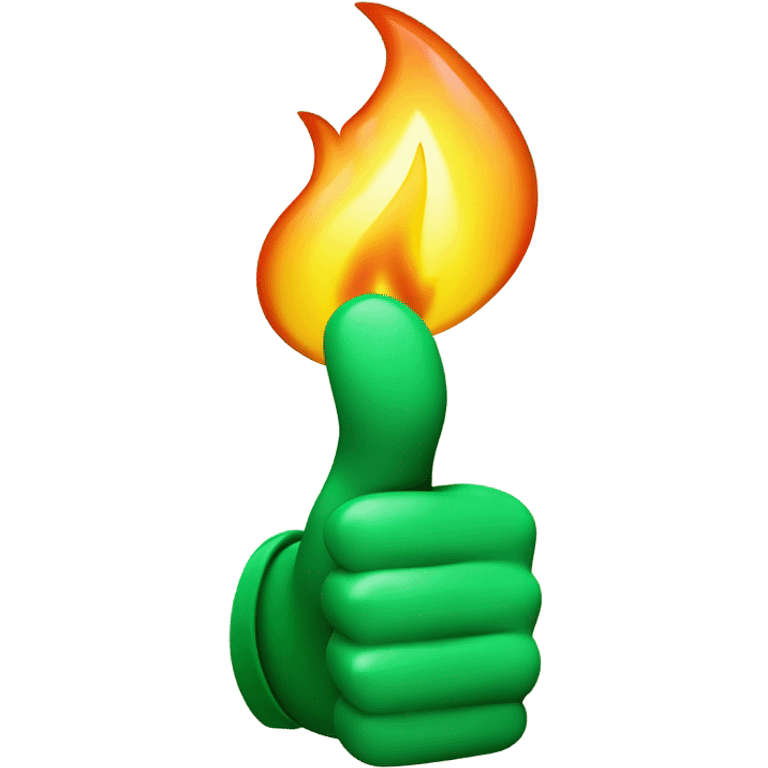 Green hand giving thumbs up with flame on thumb ￼ emoji