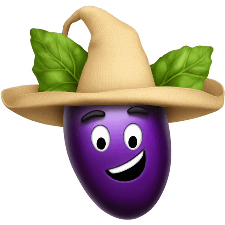 Hat levitating above an eggplant emoji