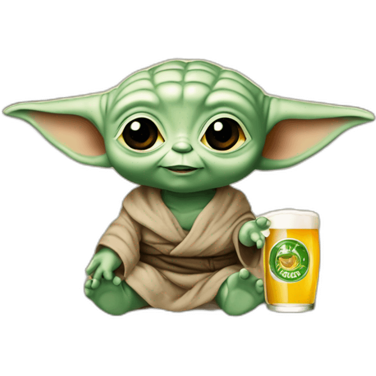 Bébé yoda avec une bière emoji