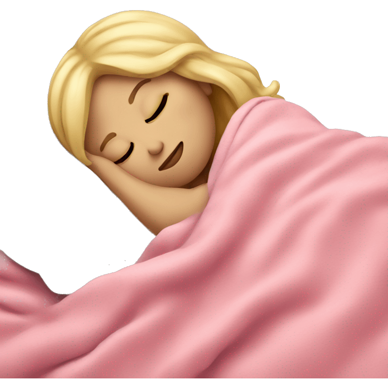 blonde girl sleeping on side with pink blanket emoji