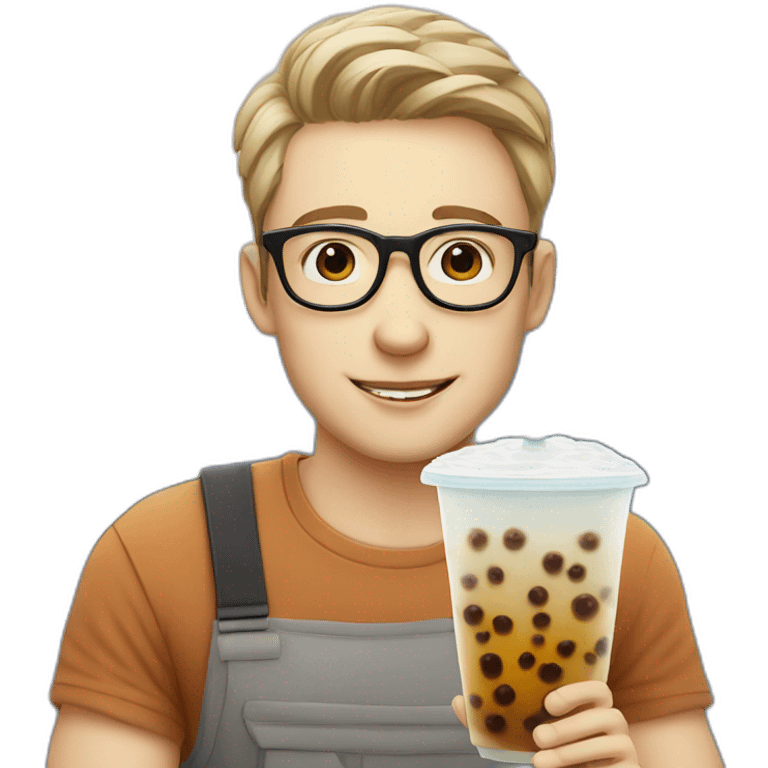 White Skin Guy with glasses drinking bubble tea emoji