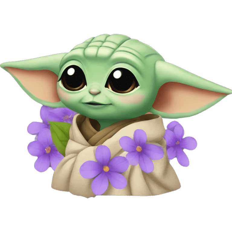 Baby yoda with purple flowers emoji