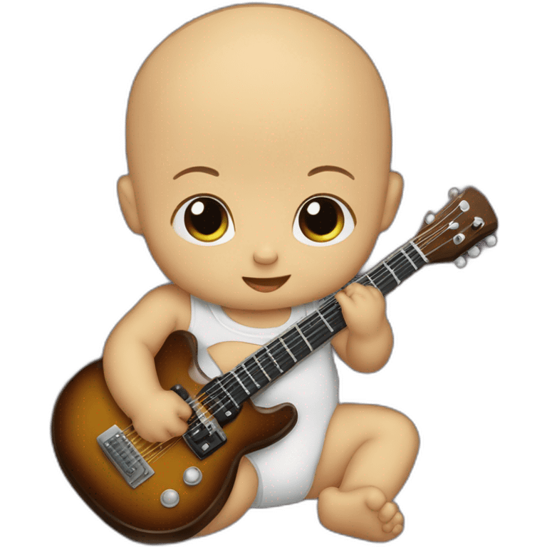 a 1-year-old baby bald in diapers playing a mini guitar emoji