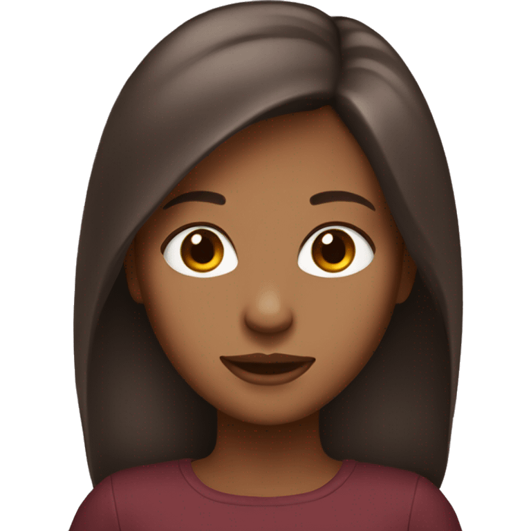 Emoji girl with tan skin brown eyes  and dark red hair layers emoji