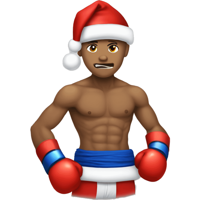 A Muay Thai fighter wearing Christmas lights and a Santa hat emoji