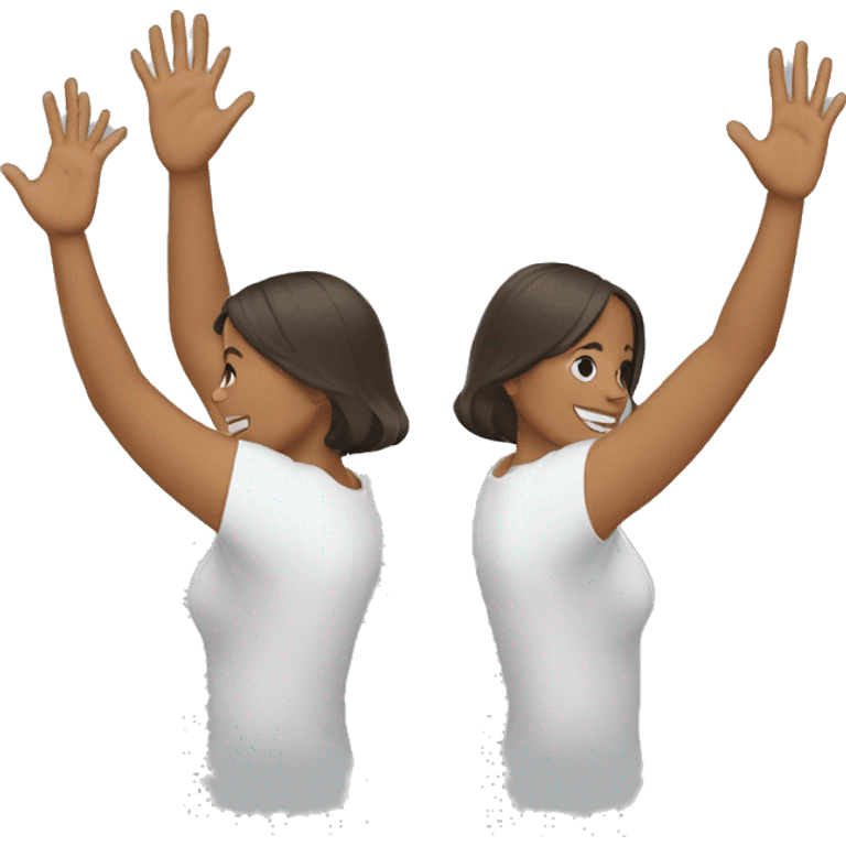 Woman with visible feet with both hands in the air emoji