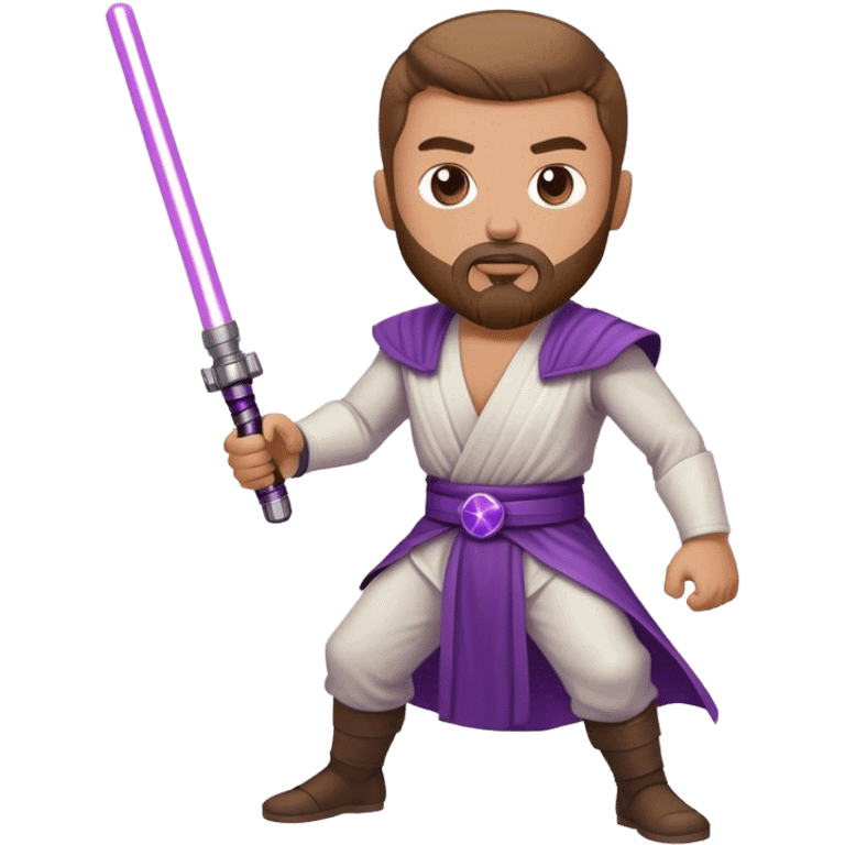 white man with brown beard and goatee  standing in a fighting pose holding a purple lightsaber  emoji