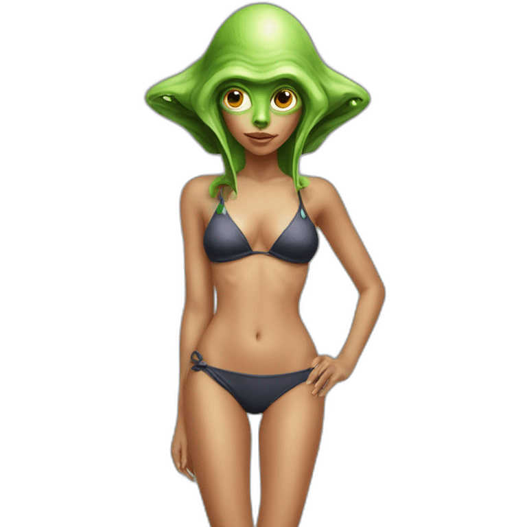 Bikini girl with alien head emoji