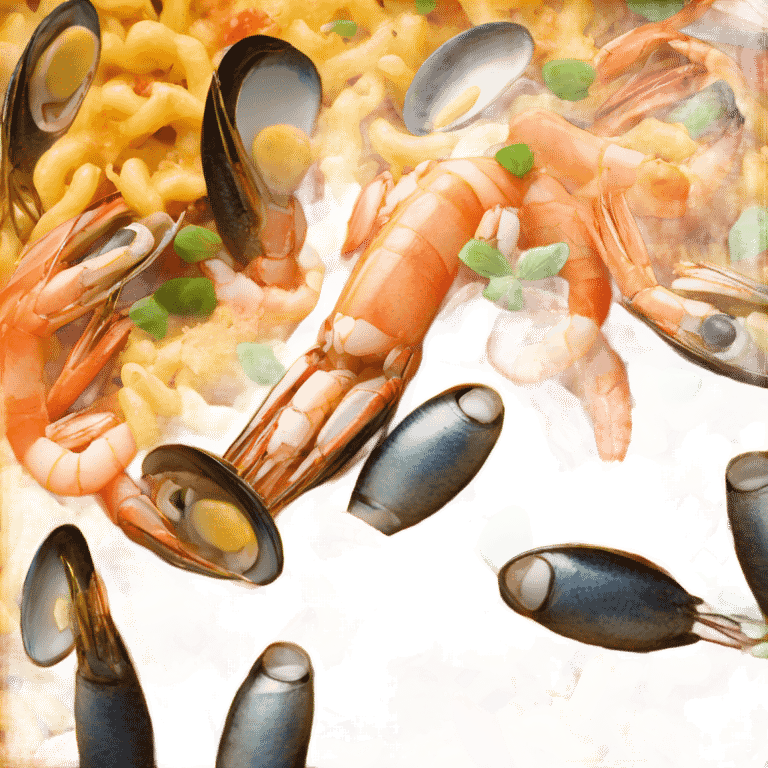 seafood paella with macaroni for rice emoji