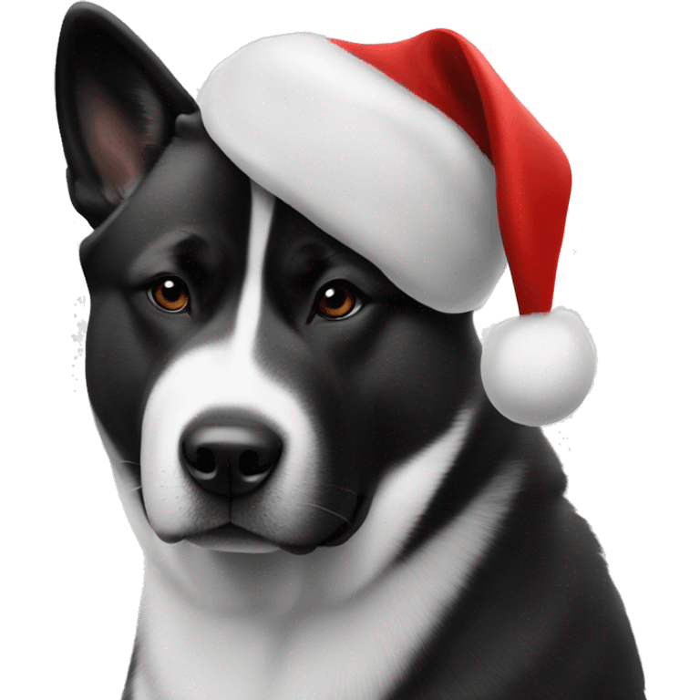 Black American akita wearing Christmas hat with his black and white American akita friend  emoji