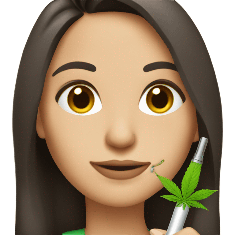 Pretty brunette woman holding weed pen emoji