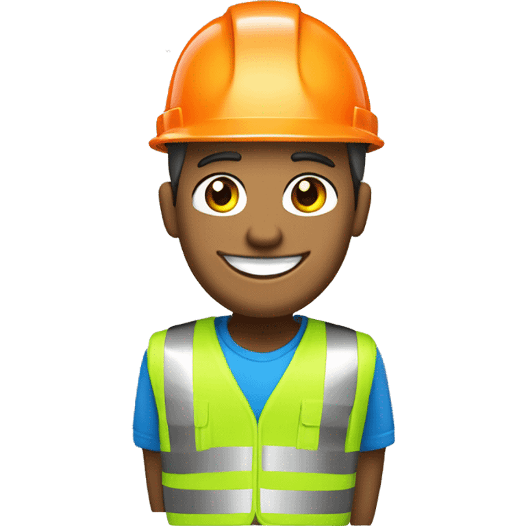 Happy worker with white hard hat, blue eyes, glass's, white lightskin, orange & green saftey vest, tool belt emoji