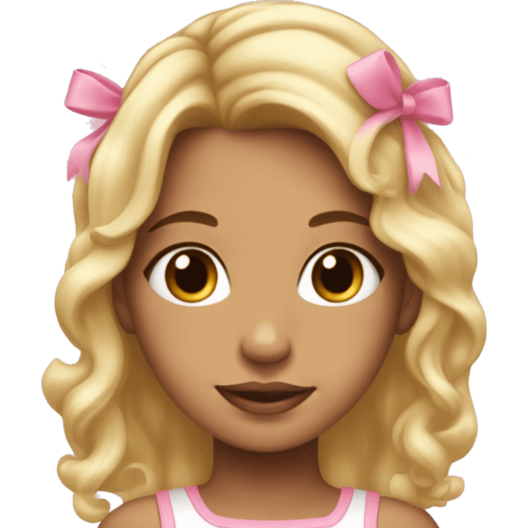 girl with light pink bows in hair. hair is blonde, pink and brown chunky highlights emoji