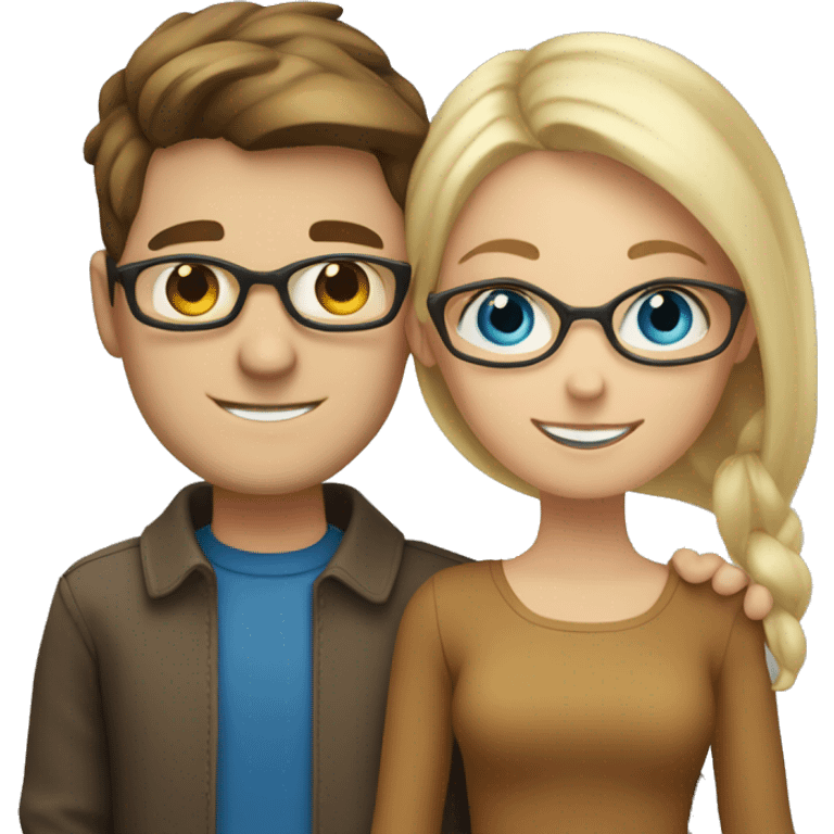 brunette blue eyed white man and blonde brown eyed girl with glasses hugging emoji