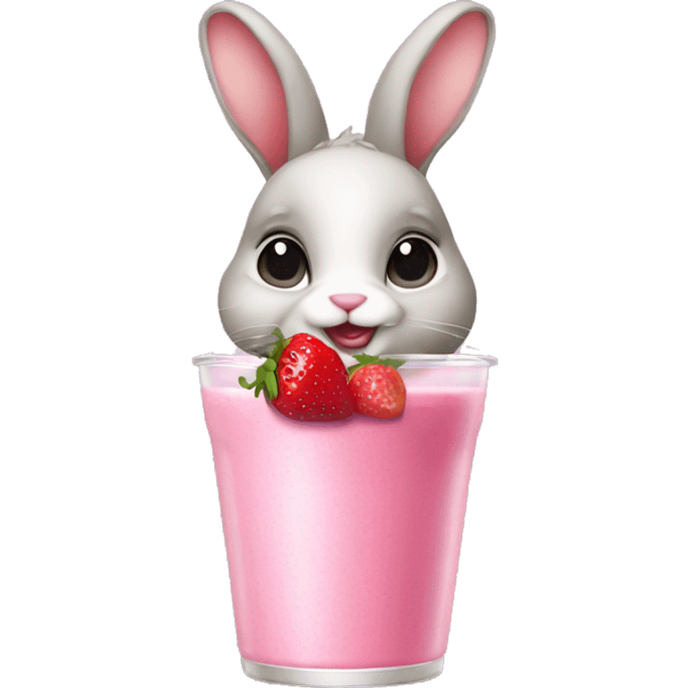 Bunny with pink bow and strawberry smoothie  emoji