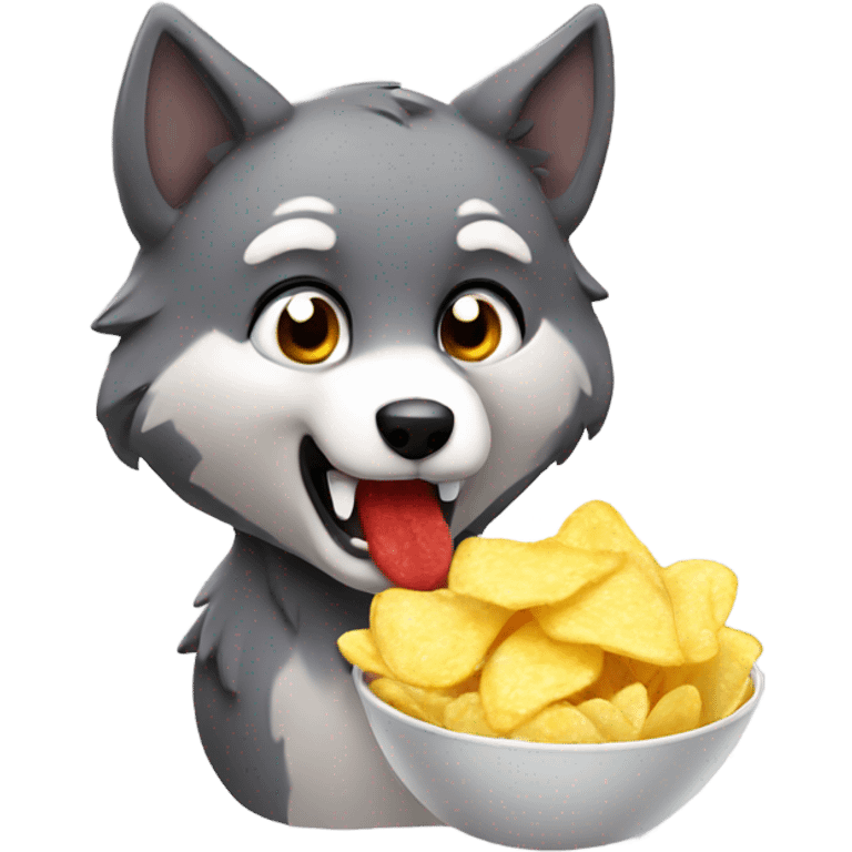 cute wolf eat chips emoji