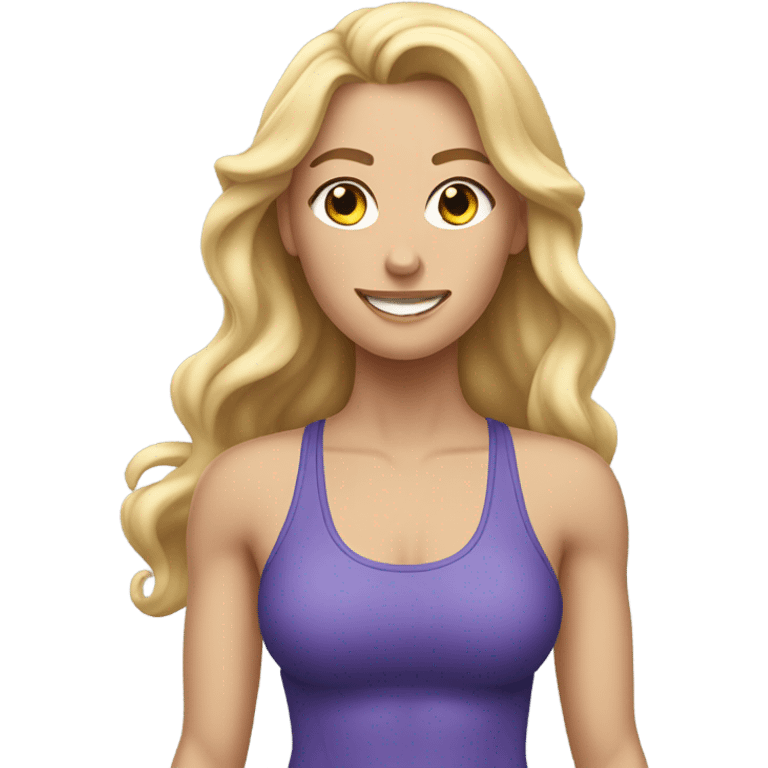 White woman, long hair, blonde hair, wavy hair, workout, sweat emoji