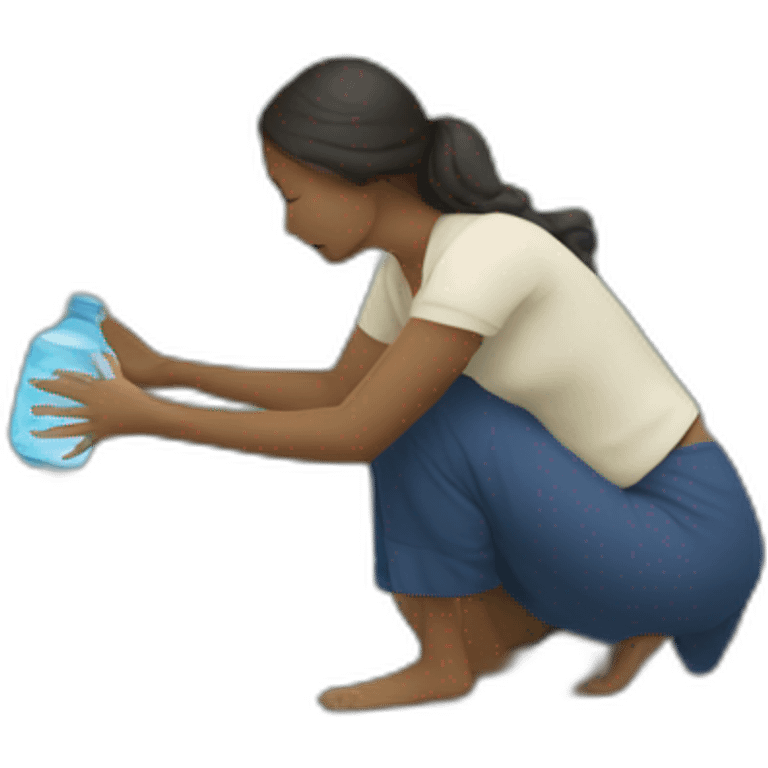 women pouring water from her jar into a river emoji