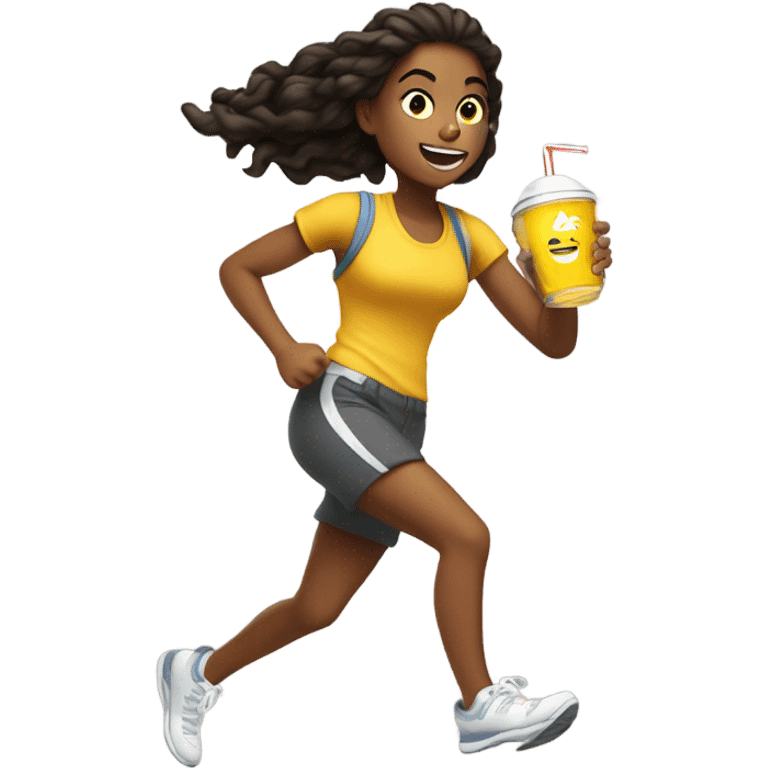 College girl with sneakers on running while holding alcohol  emoji