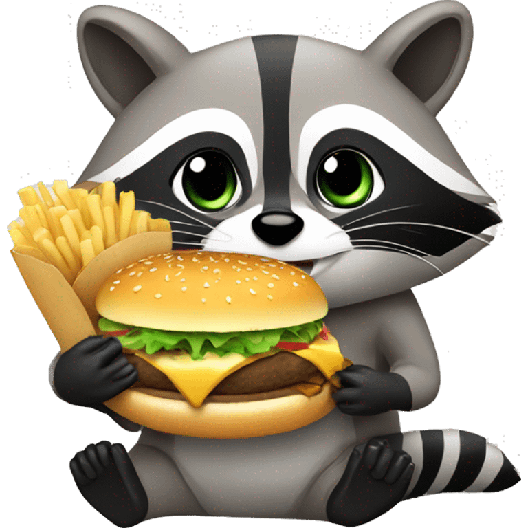 Raccoon eating a cheeseburger emoji