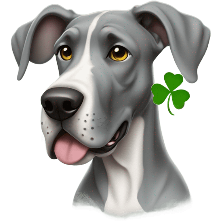 Grey great dane with four leaf clover emoji