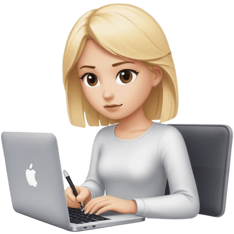 The blonde girl who writes code has a Macbook in front of her emoji