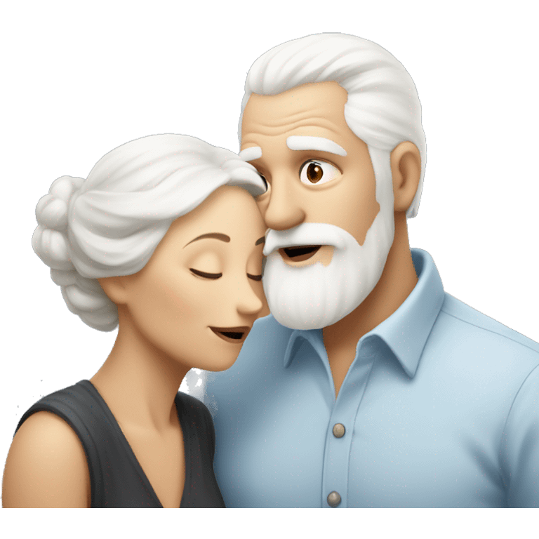 Old man with white hair and white beard kissing an old but beautiful woman with dark hair emoji