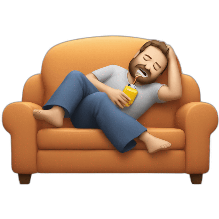 man falling asleep on a sofa with the remote control in his hand emoji