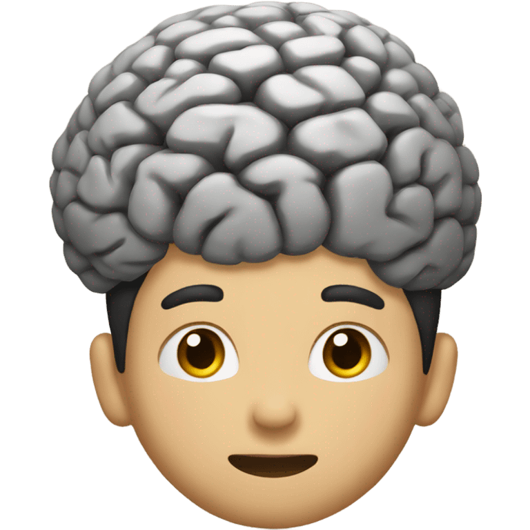 Asian boy with big brain on top of head emoji