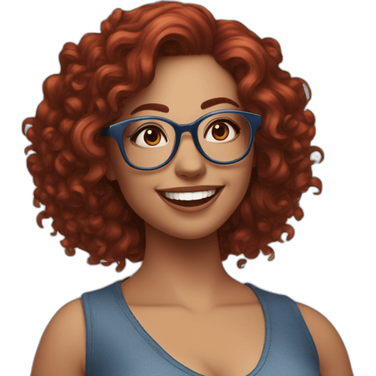 a-curvy-girl-with-dark-red-curly-hair-and-blue-glasses dancing with friends emoji