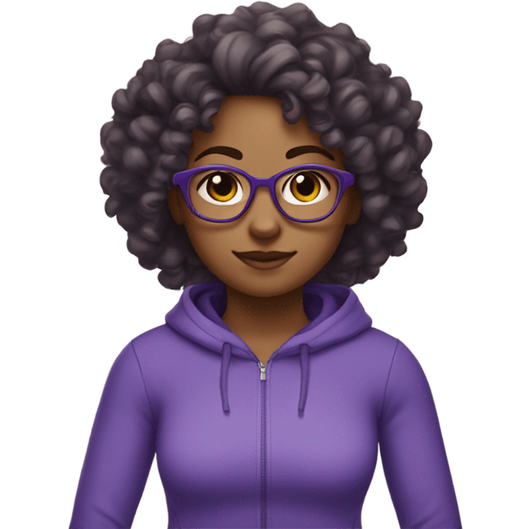 girl with glasses and curly hair in purple gym clothes  emoji