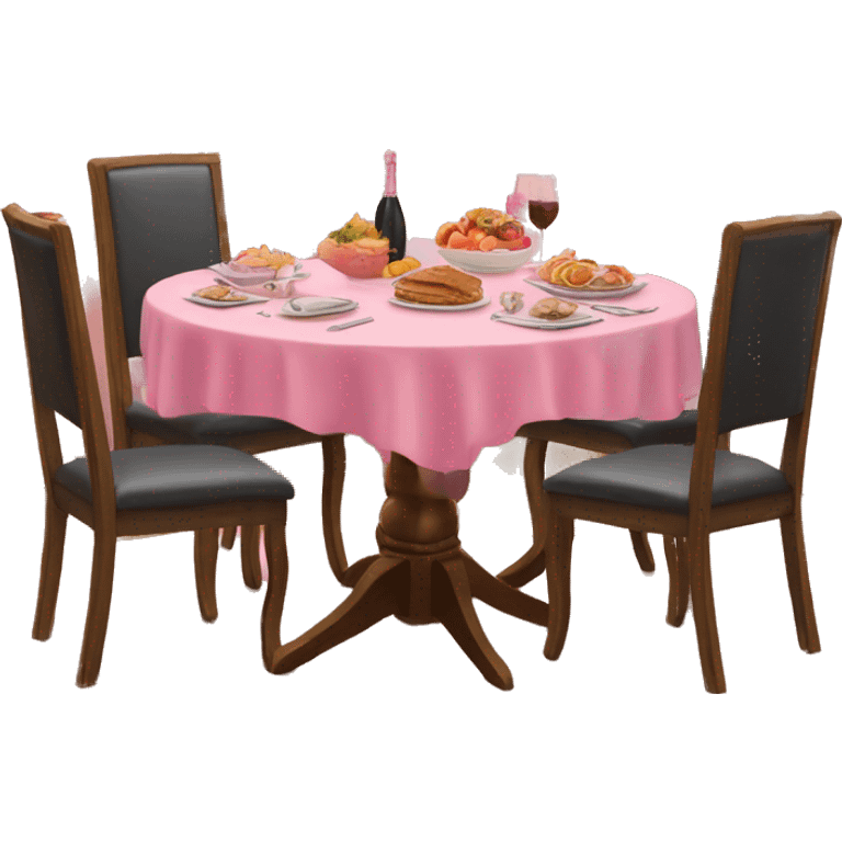 Pink decorated dinning room table with food emoji