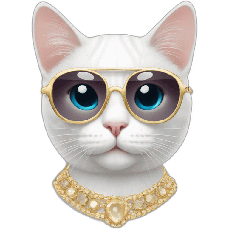 white Cat with big jewellery and sunglasses emoji