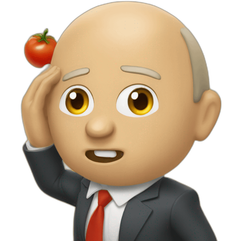 Vladimir poutine getting hit in the face by rotten tomatoes emoji