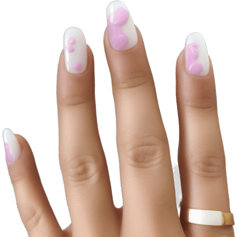 5 acrylic fingernails painted French manicure emoji