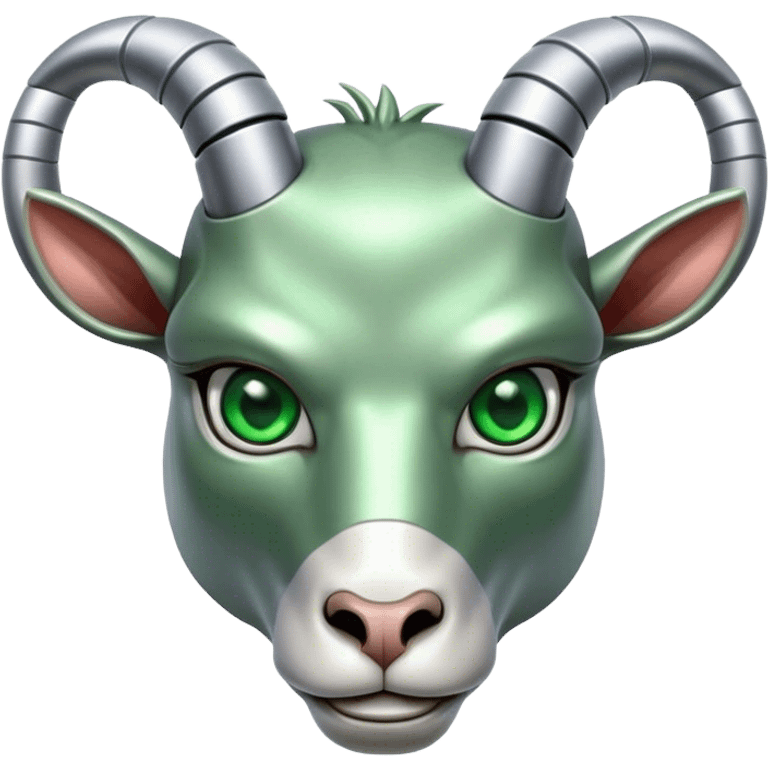 Terminator Goat with green eyes emoji