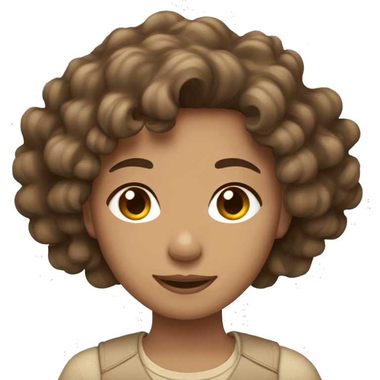 Girl with little curly brown hair in beige clothes emoji