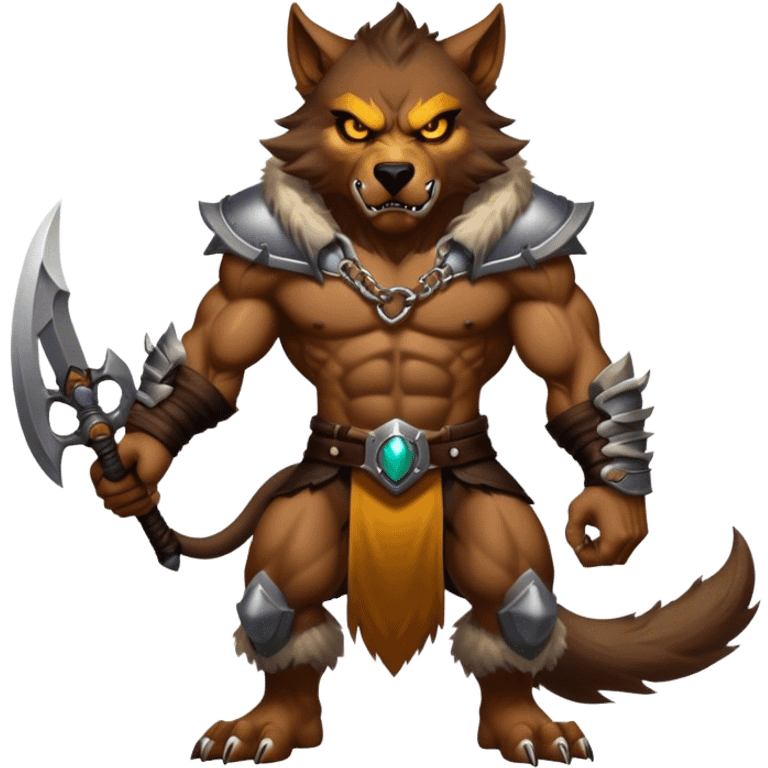 Cinematic Realistic WoW Worgen Portrait, captured in a dynamic, battle-ready stance, muscles rippling beneath his wild fur and tanned skin. His fierce, amber eyes and determined features, set against consistently detailed, worn leather attire, are rendered with dramatic natural lighting and high shine, embodying the raw, relentless fury of a worgen warrior in combat. emoji