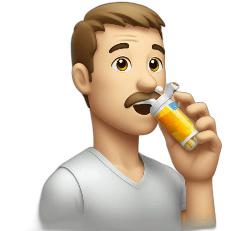 a man inhales vitamins through a device similar to a cigarette emoji