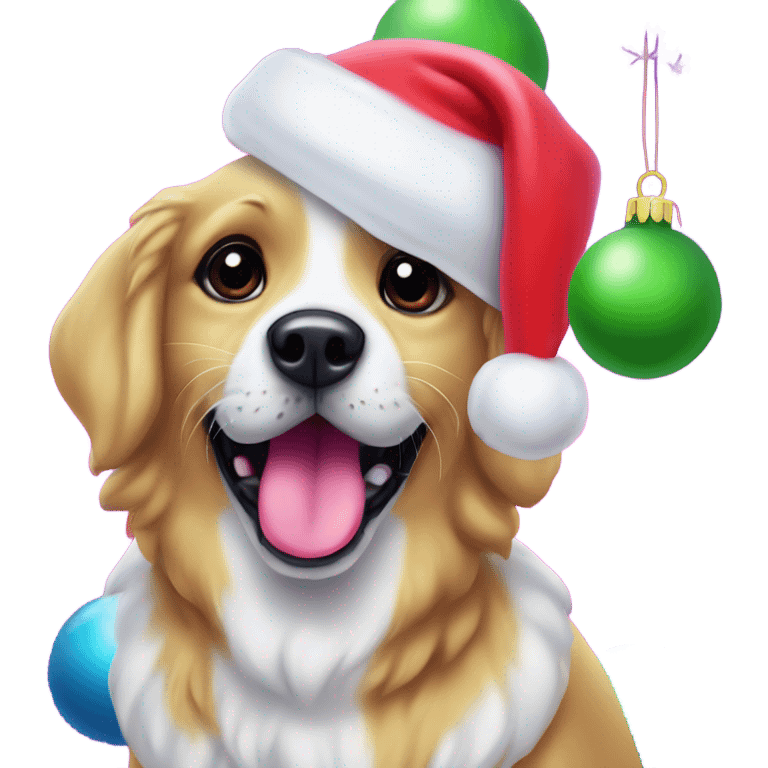 Lisa frank Christmas dog with Santa hat emoji