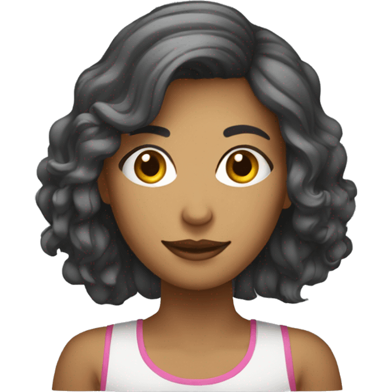 Uma mulher de cabelo médio usando o computador emoji