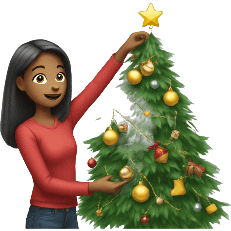 Girl putting decorations in the Christmas tree emoji