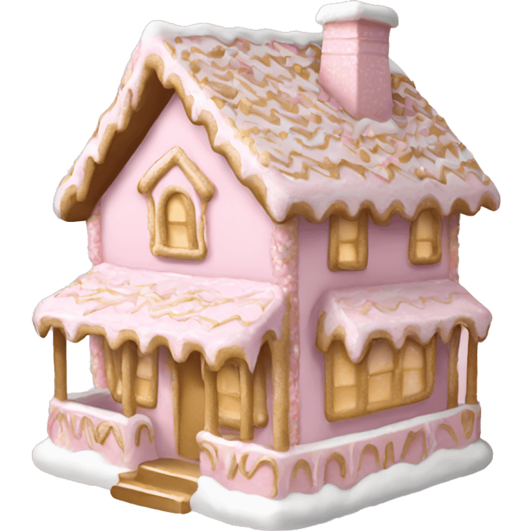 light pink and gold and white gingerbread house emoji