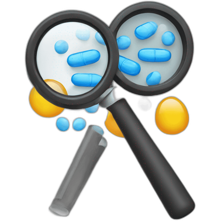 i want an emoji representing a printer with a magnifying glass covering it showing medication drugs emoji