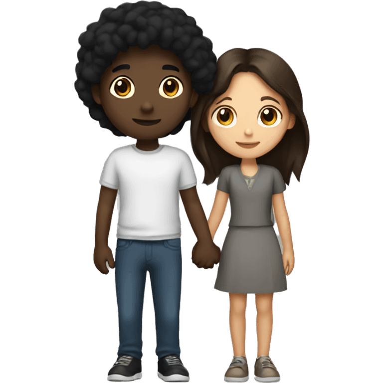 Brunette girl with black boy holding hands  emoji