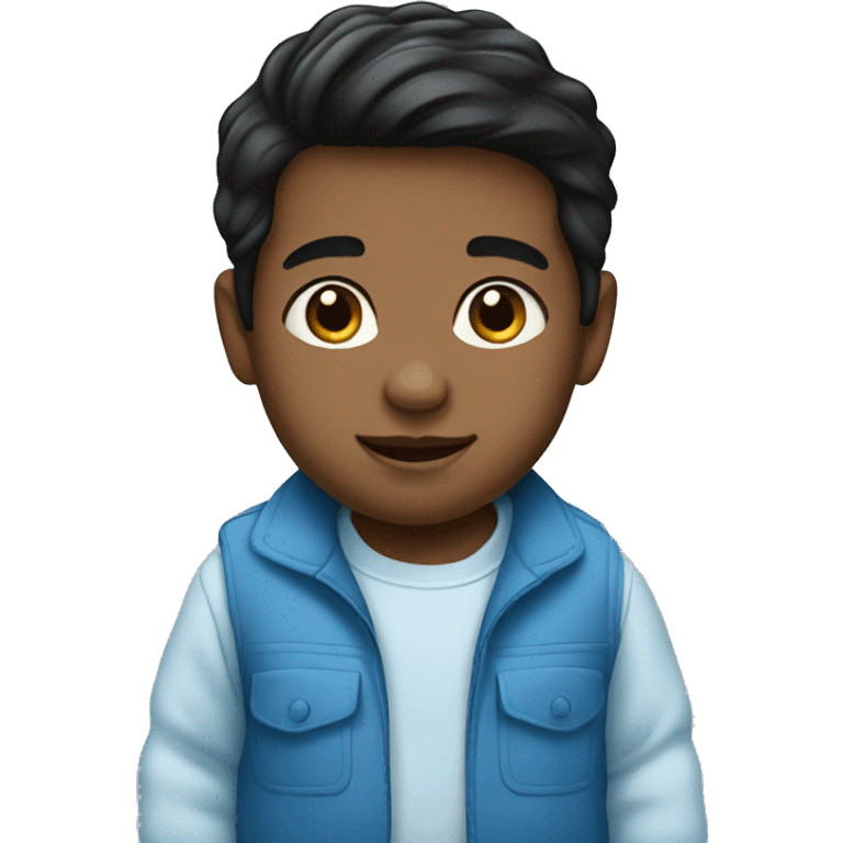 A  black-haired  male  infant  dressed  in  blue. emoji