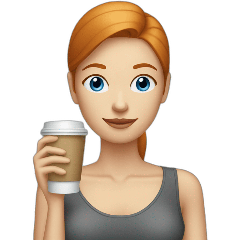 Ginger straight hair and blue eyes woman drinking a coffee emoji