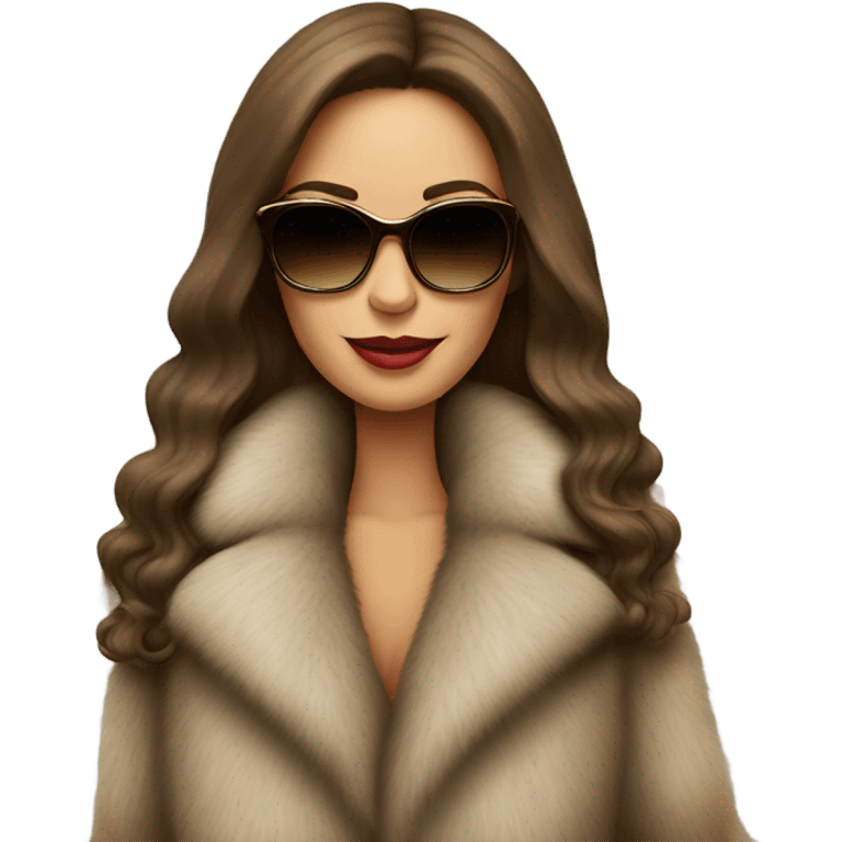 long brown hair mob wife wearing sunglasses smoking a cigarette in a fur coat emoji