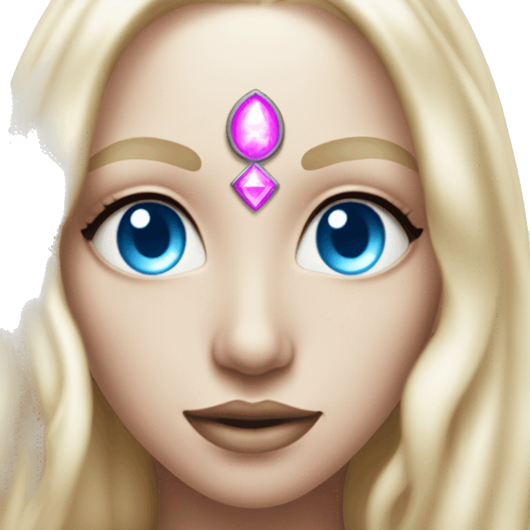 magical diva with thin pink andromedan face long blonde hair and blue eyes glowing third eye emoji