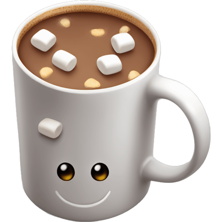 Hot cocoa in a white coffee mug with tiny mini marshmallows on top emoji